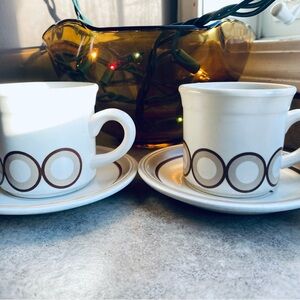 Vintage Mod Biltons cream & and Brown Circle Pattern Coffee Cup & Saucer Set